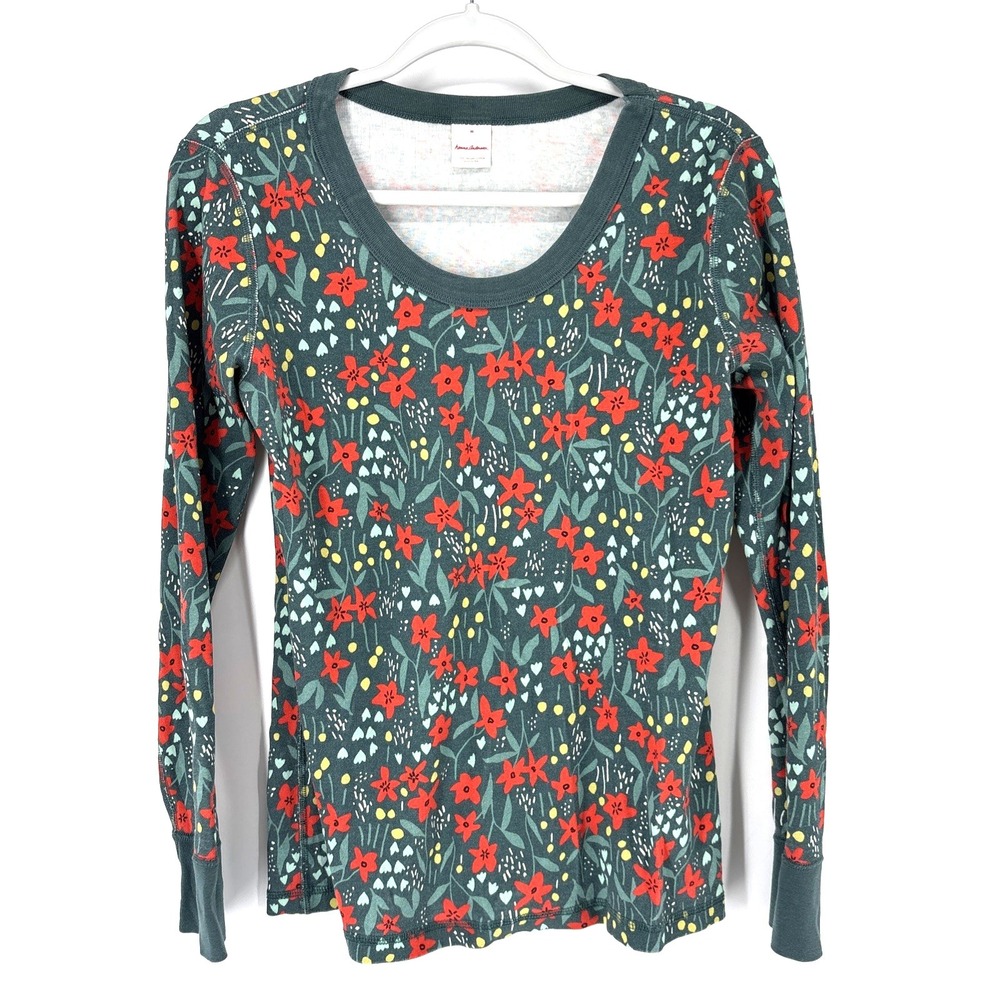 Hanna Andersson Pajama Top Womens Medium Teal Red Floral Organic Cotton